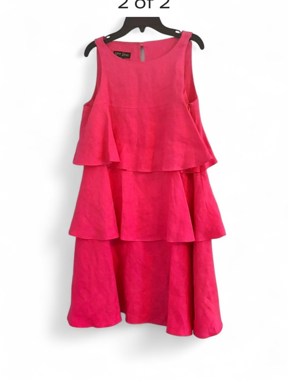 Vintage Made In USA Sara Jane sz 6 linen pink tiered ruffle dress sleeveless